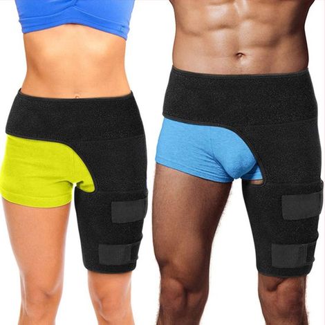 Conjunto de dos protectores de piernas para fitness para prevenir distensiones musculares，protectores de cadera，y protección para la ingle