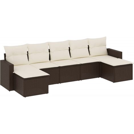 Salon de jardin avec coussins 7 pcs marron résine tressée (1/3)