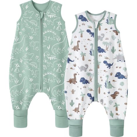 Gigoteuse avec Pied 18-36 Mois Enfant Turbulette avec Pied Legere 0,5 Tog 100% Coton Gigoteuse d'Été Bébé Fille Garcon Gigoteuses avec Jambes Dinosaure Vert (1/5)