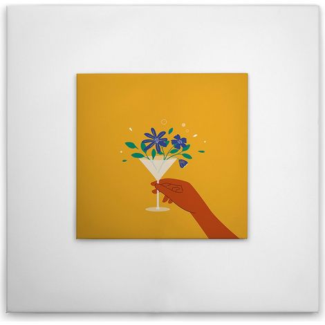 Leinwandbild Blumengläser WG Küche M1-No.51582 - Kunstdruck auf Leinwand in Gelb Weiß - Wandbild 30 x 30 cm (1/5)