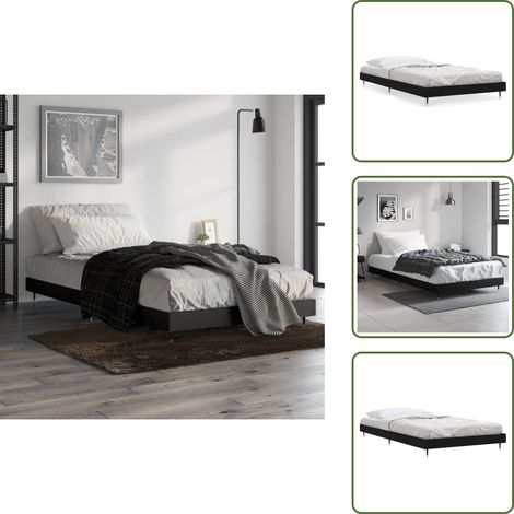 Bettgestell Schwarz 90x200 cm Holzwerkstoff - Bettes Gestell - Doppelbett - Holzrahmen - Schwarzes Bett - Lattenrost (1/5)