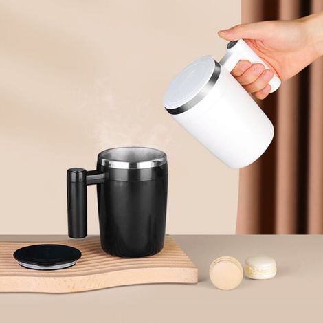 UlisemHZ-588 Edelstahl-Wiederaufladbarer magnetischer selbstrührender Becher mit Deckel, tragbarer wiederaufladbarer magnetischer Rührkaffeebecher, geeignet für Zuhause, Büro, Schule und (1/4)