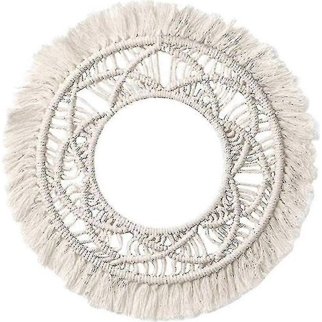 Décoration murale ronde bohème en macramé - Suspension murale en corde de coton tissée à la main avec franges - Décoration murale (1/5)