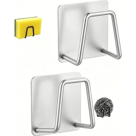 2 Pièces Porte Eponge Evier Cuisine, 5 5 3cm, 304 Inox, Argent Auto Adhesif, Porte Éponge, Porte Eponge Evier, pour Le Rangement de Cuisine et Salle de Bain (1/5)