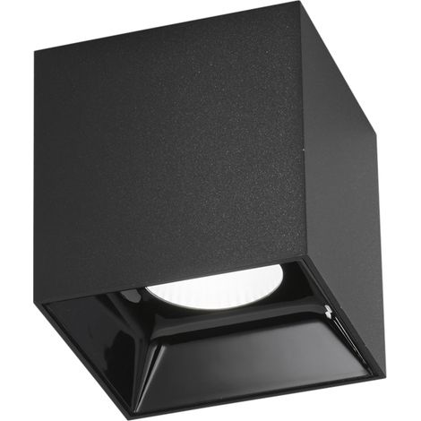 "Plafoniera LED MIG quadrata in alluminio nero con riflettore cromo 3000K" (1/2)