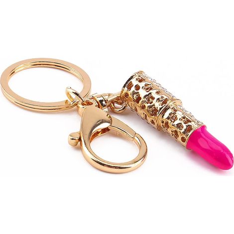Llavero de maquillaje de cristal con forma de pintalabios para bolso, colgante para mujer.