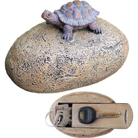 Faux Rock Cachette de Clé Décoration Coffre fort Support pour Extérieur Cour Jardin Extérieur Grande Taille Design Cachette Clé de rechange Boîte de serrure Tortue (1/5)