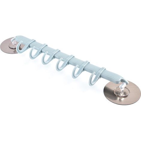 Soporte para utensilios de cocina con 6 ganchos ajustables, montaje giratorio en pared para baño, sala de estar, bar, azul (1/5)