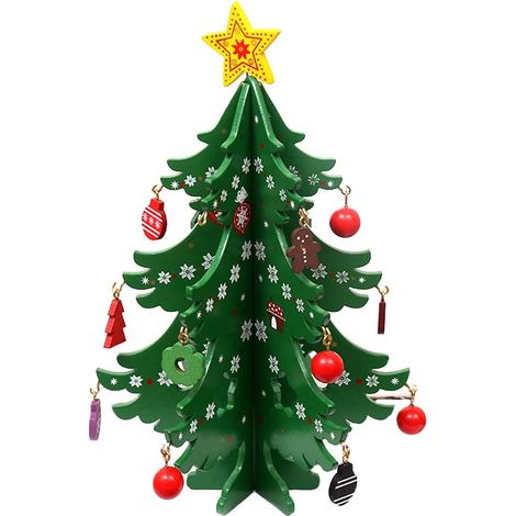 Sapin de Noël en bois,3D DIY Miniature Ornements créatifs de Noël Ornements de bureau d'arbre de Noël de table avec des cloches suspendues Ornements pour le cadeau de décoration de Noël bricolage (1/5)