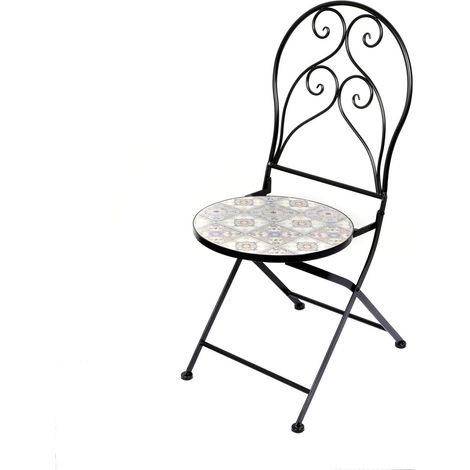 Lote de 2 sillas de jardín bistró plegables – Mosaico decorativo – Metal negro – 30x50x93 cm