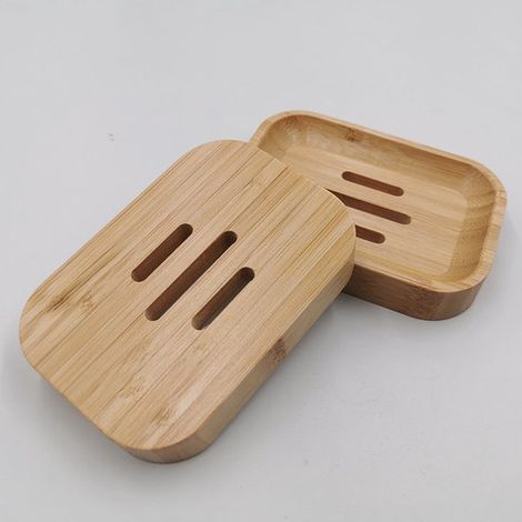 Jabonera, 2 piezas, Soporte para jabón, Bambú, Jabonera, Jabonera pequeña, Jabonera portátil, baños y viajes, 11,582 cm, Color madera (1/5)