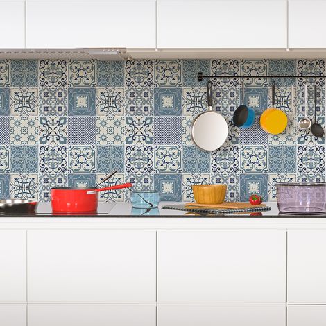 Sticker Mural Carrelage adhésif Cuisine Salle de Bain - 24 STICKERS CARRELAGES AZULEJOS LAURENZO - 24stickers10x10cm (1/5)