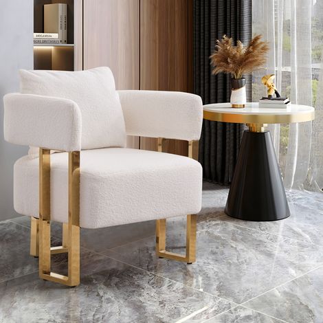 Fauteuil 68x68x70 cm en velours et métal blanc, moderne pour salon FloraGrace (1/5)
