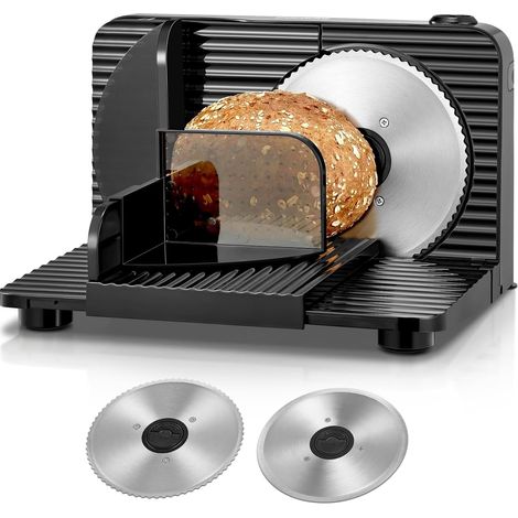 Trancheuse Électrique,Trancheuse à Jambon Pliable, 2 Lames en Acier Inoxydable, Épaisseur Réglable 0-15 mm, Idéale pour Pain, Fromage, Charcuterie et Légumes (1/5)