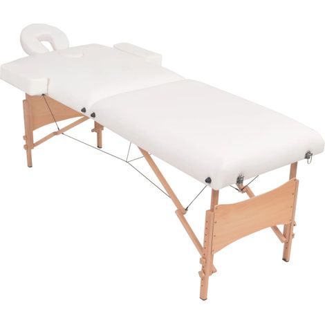 Table de massage pliable et tabouret 10 cm d'épaisseur Blanc (1/5)