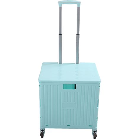 Chariot pliant utilitaire vert, bac roulant à roulettes pivotantes, PP robuste avec poignée télescopique et couvercle, caisse de rangement pour courses. (1/5)