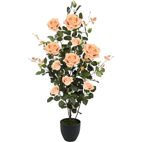 Rosier en Pot - Roses artificielles - Fleurs artificielles en Soie - Arbre décoratif - Plante décorative - Plante en Soie - Plante d'intérieur - Plante de Bureau - Mariage - Saumon (1/4)