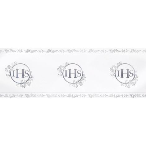 Chemin de table de communion en organza argenté IHS Eucalyptus Sainte Communion 5m (1/3)
