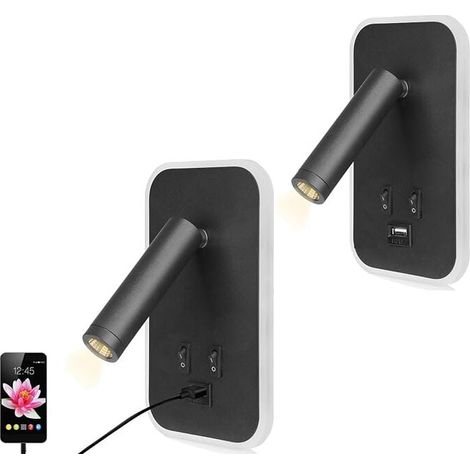Lot de 2 appliques LED. lampe de chevet avec interrupteur. port de charge USB. éclairage d'ambiance réglable pour chambre (lumière chaude 13 W). noir (1/4)