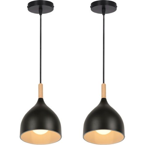 royaluxe- 2PCS Plafonnier Moderne Suspension Luminaire Rétro Lustre En Métal Noir, Suspension Lustre D'Intérieur E27 Pour Chambre Salon Couloir (1/5)