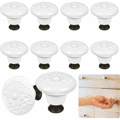 Jusch – Boutons de meuble en céramique vintage fleuri – Lot de 12 boutons 34x32mm avec vis M4 – Pour portes et tiroirs modernes