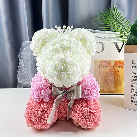 Ours en roses - Cadeau pour elle - Ours en pétales de rose lumineux - Plus de 250 fleurs sur chaque ours - Cadeau idéal pour la fête des mères, la Saint-Valentin ou un anniversaire. Coffret cadeau et (1/5)