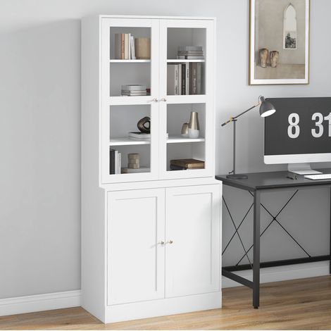 Mueble alto 76 x 40 x 178,5 cm con 6 compartimentos y puertas de vidrio templado blanco DESVIAE (1/5)