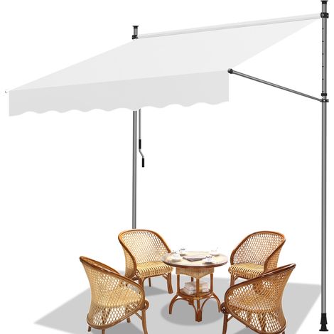 Wolketon Markise Klemmmarkise Balkonmarkise Creme mit Handkurbel ohne Bohren Sonnenschutz UV-Schutz und wasserfestund höhenverstellbar 250cm