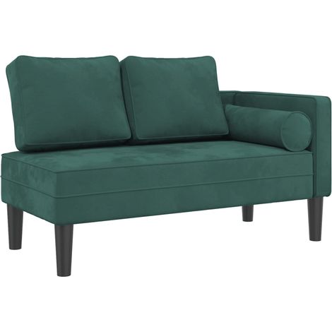 Méridienne chaise longue canapé pour intérieur avec coussins en velours vert foncé DEC026105