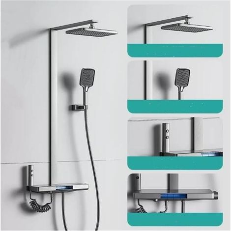 Ensemble de douche mitigeur thermostatique intelli Pistolet de douche à température constante, costume de douche domestique à affichage numérique intelligent gris, robinet de douche pressurisé à touch (1/5)