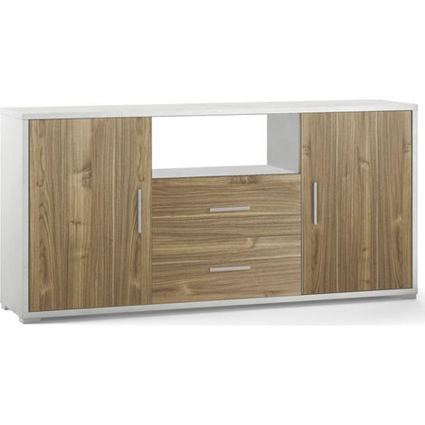 Mobile 2 Ante 2 Cassetti 174L x 41P x h84 – Finitura Bianco Opaco e Legno Noce – Sarmog (1/2)