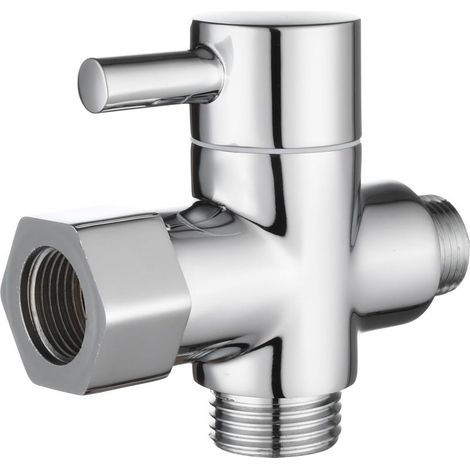 Vanne 3 Voies en Laiton Massif 3/8" 12/17 T Adaptateur Vanne de Derivation pour Toilette WC, Chromé, DSF007D (1/5)
