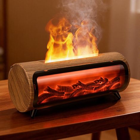 Difusor de aceites esenciales con llama y chimenea LED, difusor de fragancias eléctrico, humidificador ultrasónico, difusor de aromaterapia para el hogar y yoga. (1/5)