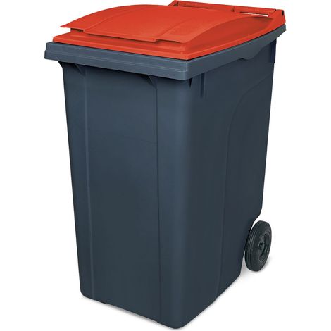 BRB Müllbehälter, Inhalt 360 Liter, grau mit farbigem Deckel, HxBxT 1090x620x860 mm, Gewicht 18 kg (grau/rot)