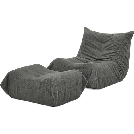 Relaxsessel mit Fußhocker aus Foam und Teddy-Stoff, grau, 2-teilig (1/5)