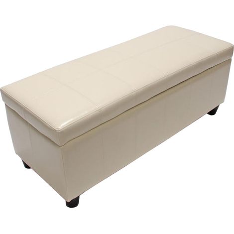 Baúl banco asiento Kriens, cuero + polipiel, 112x45x45cm certificado MVG, crema