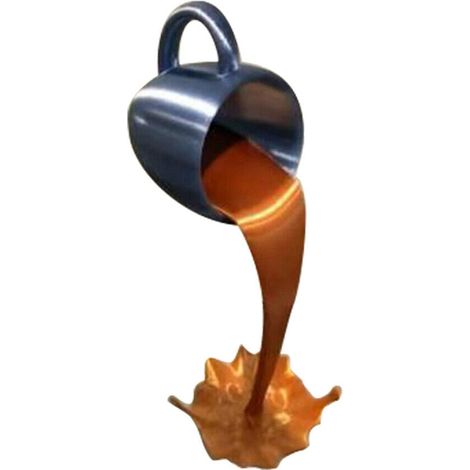 Tasse de café renversée en sculpture décorative, effet déversement réaliste pour cuisine et salle à manger, décoration murale originale.