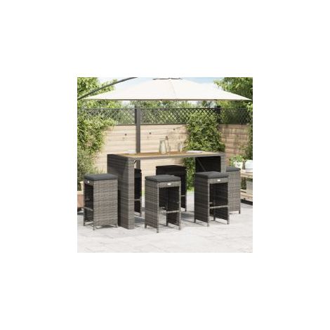 Tabourets de bar de jardin et coussins lot de 6 résine tressée (1/5)