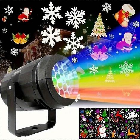 Projecteur de Noël lumineux LED étanche avec projection de flocons de neige pour une utilisation en extérieur, en intérieur, pour les fêtes et dans le jardin.