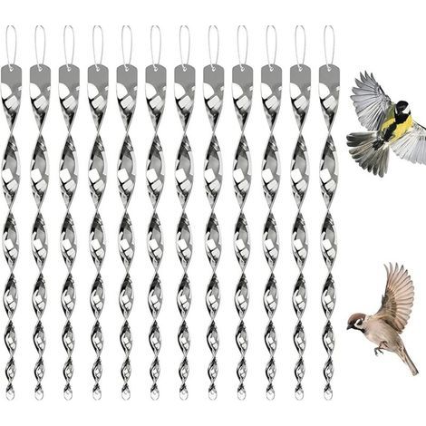 Lot de 12 répulsifs anti oiseaux, carillon éolien, réfléchissant, anti hirondelles, anti oiseaux, balcon, spirale à vent, pour chasser les corbeaux (argenté) 30cm (1/5)