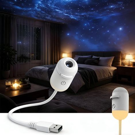 Projecteur de galaxie 2 en 1, veilleuse USB portable pour chambre à coucher, mini veilleuse LED pour enfants et adultes, décoration de plafond de rêve (10 films de projection) (1/5)
