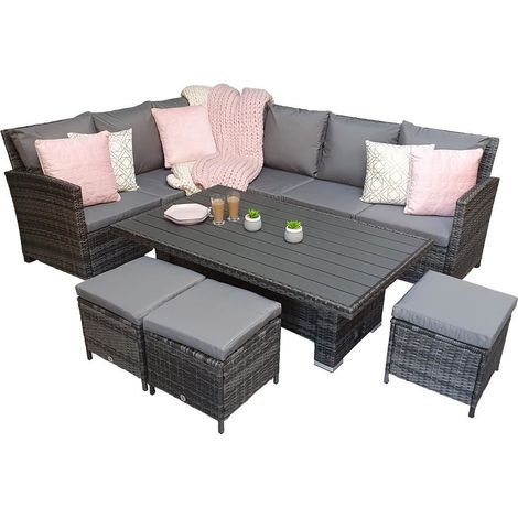 Signature Weave Charlotte Wicker Corner Sofa Lifting Dining Table Set Stool Grey (1/5)