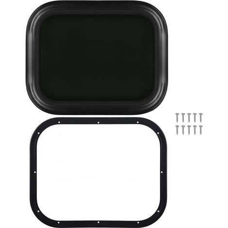 Finestra fissa per camper, 500 x 400 mm, realizzata in lega di alluminio nera, con angoli arrotondati e anello di fissaggio, per rimorchio. (1/5)