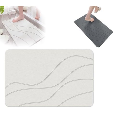 Tapis de bain en terre de diatomée 40 x 30 cm, séchage rapide, antidérapant et absorbant, tapis de douche pour salle de bain, blanc (1/5)