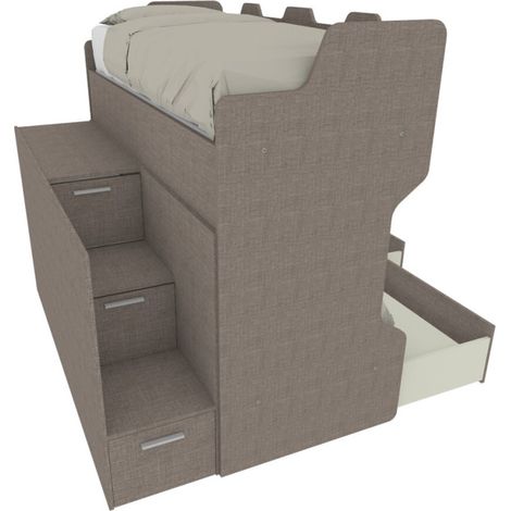 Letto a castello con scala contenitore e terzo letto estraibile - Cameretta salvaspazio - Grigio fumo (1/5)