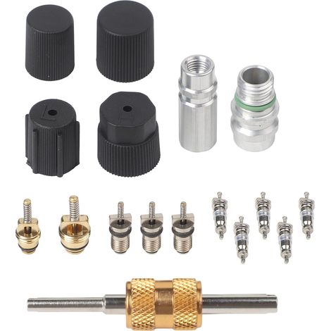 Kit de noyau de valve de climatisation automobile 17 pièces y compris des valves de service côté haut et bas pour voitures R134a R12 maisons Hvac Unités Construction en métal étanche Design facile à (1/3)