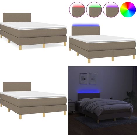 Sommier à lattes de lit matelas et LED taupe 120x190 cm tissu - Sommier Tapissier - Lit Double - Matelas À Ressorts Ensachés - Éclairage Led - Têted Lit Ajustable - Home & Living (1/5)