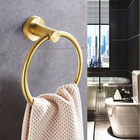 Portasciugamani dorato, anello portasciugamani dorato spazzolato da parete per bagno e cucina, acciaio inossidabile resistente (1/4)