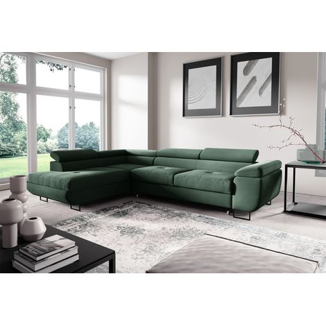 Ecksofa mit Schlaffunktion DECLAN Stoff Poso Grün Ottomane Links