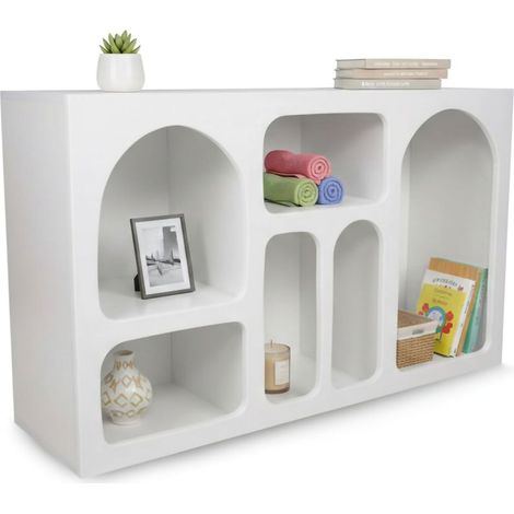 Dmora - Kommode Bellatrix, Wohnzimmerbuffet, Wohnzimmer-Sideboard, Moderne Küchen-Speisekammer, 120x37h74 cm, Weiß, mit verstärkter Verpackung